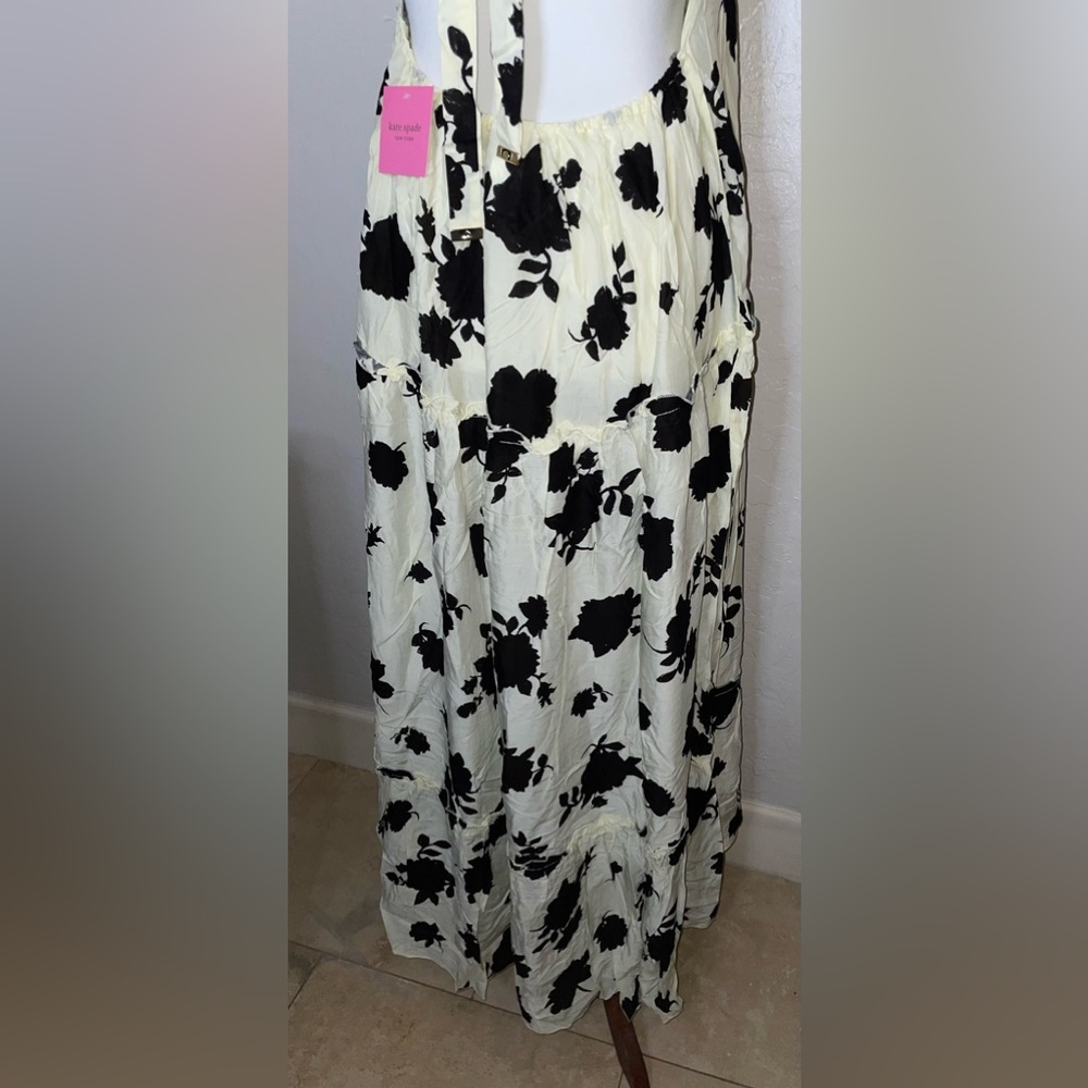 🎉HP🎉New! Kate Spade Floral Printed Halter Coverup Dress Ivory/Black Size Large🖤 - Picture 12 of 16